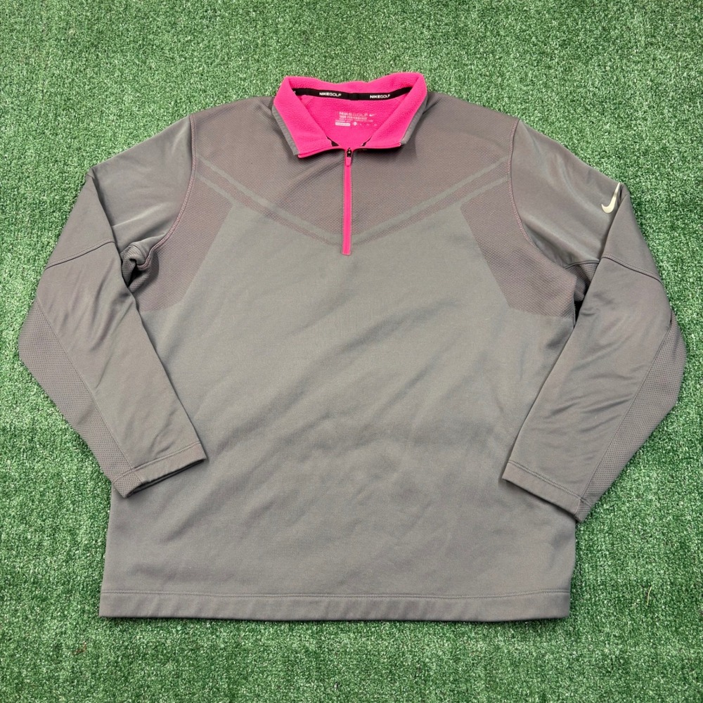 Nike Golf Quarter Zip Pullover Sweatshirt Grey Pink Therma-FIT XL